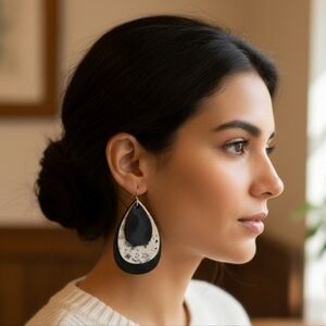 HANDCRAFTED Wood Layered Teardrop Earrings HANDMADE HAND PAINTED Dangle Earrings